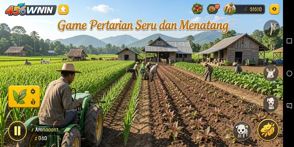Tampilan gameplay seru dalam 456WIN dengan lahan pertanian yang subur.