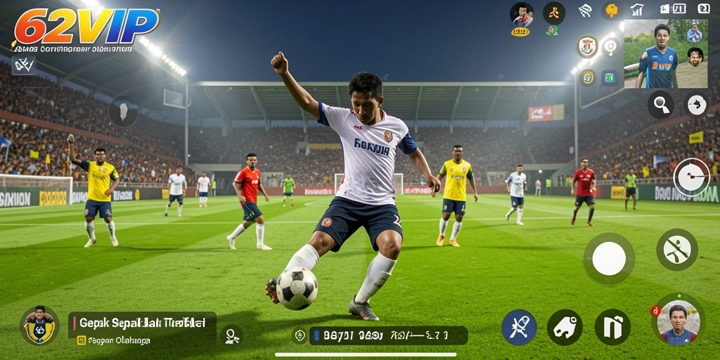 Tampilan gameplay seru dari 62VIP dengan aksi sepak bola yang mendebarkan.