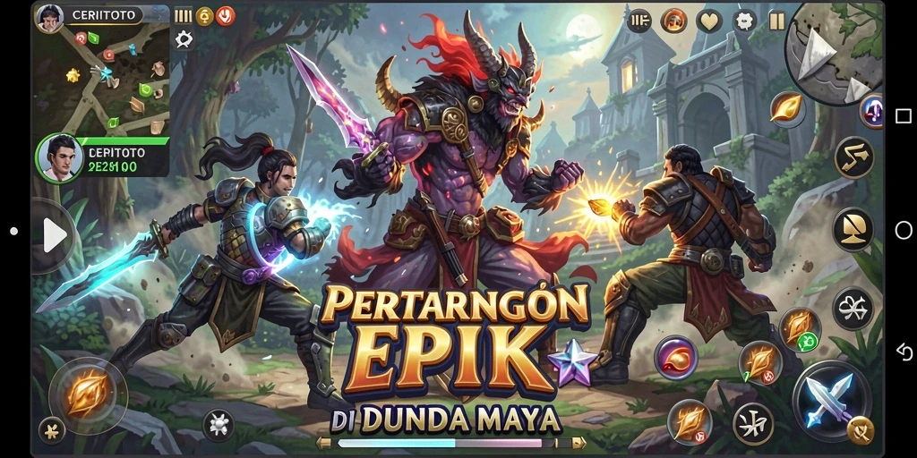 Screenshot utama CERITOTO menampilkan serangan spektakuler dalam pertarungan.