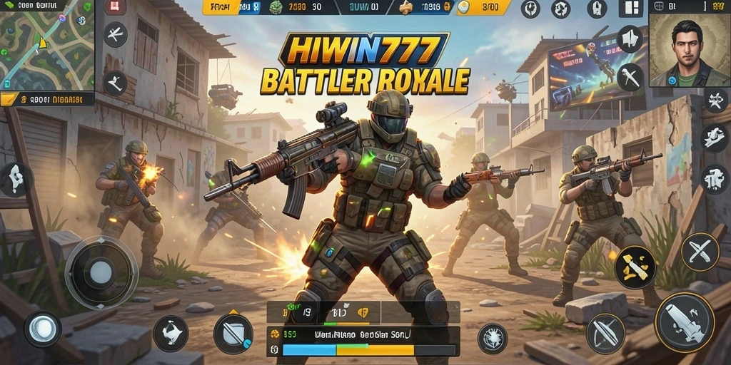 Tangkapan layar HIWIN777 menampilkan aksi seru gameplay Battle Royale.