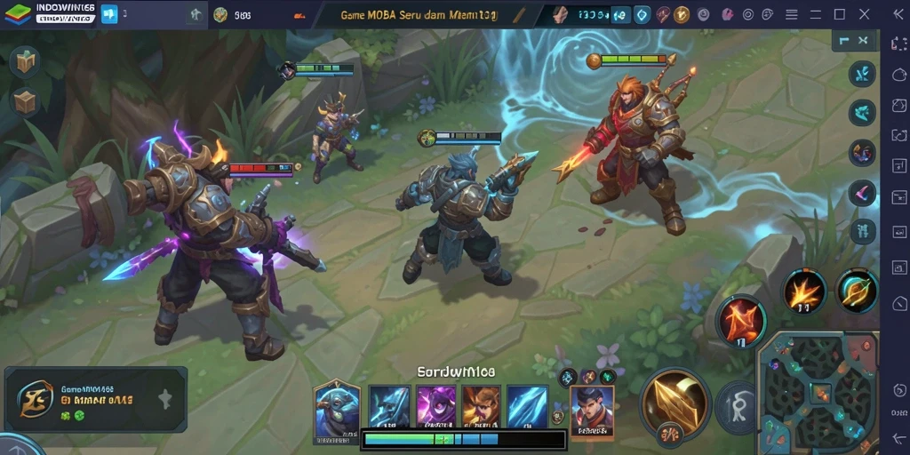 Screenshot gameplay INDOWIN168 menampilkan pertarungan epik antar karakter.