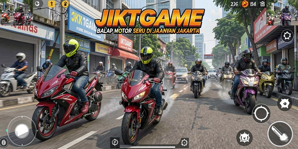 Tampilan utama JKTGAME dengan aksi balap motor yang mendebarkan.