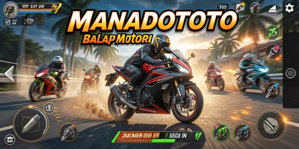 Gameplay seru balap motor di MANADOTOTO dengan visual menakjubkan.