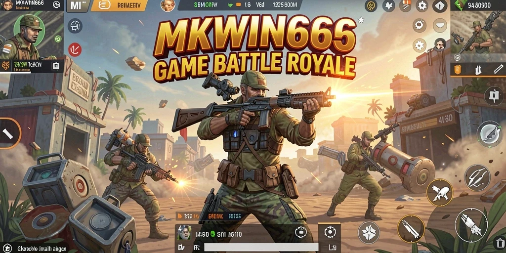 Tampilan mendebarkan dari gameplay <strong>MKWIN666</strong> dalam pertempuran Battle Royale.