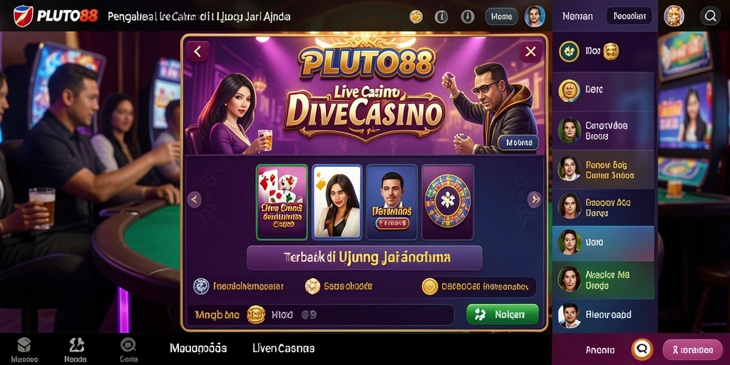 Screenshot utama PLUTO88 menampilkan suasana permainan Live Casino yang interaktif.