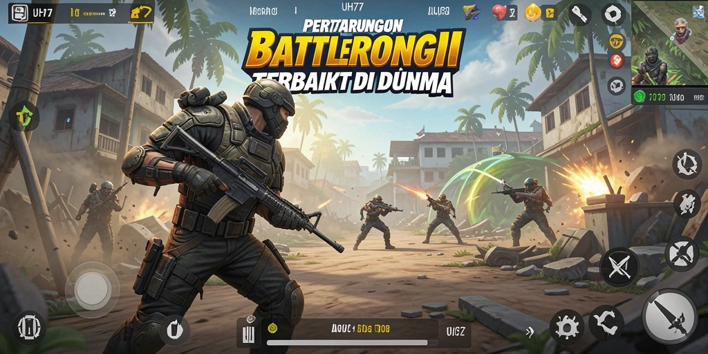 Screenshot UH77 menampilkan aksi seru dalam pertarungan Battle Royale.