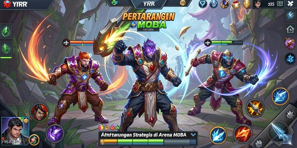 Tampilan gameplay YYRR dengan aksi MOBA yang mendebarkan.